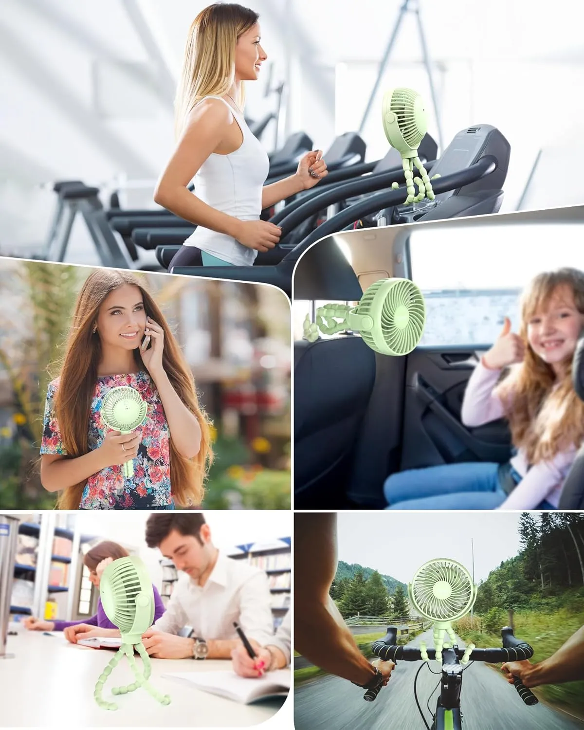 Stroller Fan Clip on for Baby, 4000mAh Rechargeable Battery Operated, Flexible Tripod, 3 Wind Speed, 360 Rotatable, Small Portable Fan for Car Seat Crib Golf Cart Beach Travel, Green