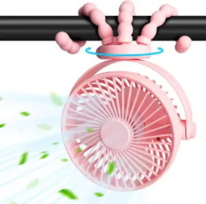 Stroller Fan, Portable Fan 20H Battery Operated Small Clip on Fan 360 Rotate Flexible Tripod 4000mAh Baby Fan Handheld USB Desk Cooling Fan for Bedroom Car Seat Crib Treadmill Travel Camping IN pink 360-degree rotating fan for home use