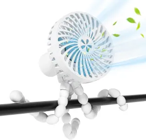 Stroller Fan Portable Fan, Personal Fan with Flexible Tripod Clip-on for Baby, USB Hand Held Fan for Stroller, Rechargeable Desk Fan Cooling Fan for Travel, Car Seat, Camping, and Bedroom, White Rear-mounted fan for childrens safety
