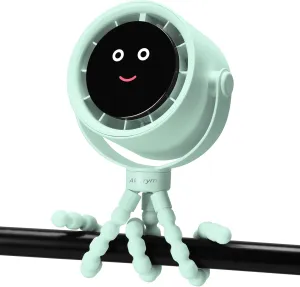 Stroller Fan Portable, Personal Fan for Travel, Air Turbo Tech & Digital display, Detachable 5 Speeds Rechargeable 360 Rotate Flexible Tripod Fan, For Home Office Stroller Camping - Green 360-degree rotating fan for home use