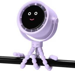 Stroller Fan Portable, Personal Fan for Travel, Air Turbo Tech & Digital display, Detachable 5 Speeds Rechargeable 360 Rotate Flexible Tripod Fan, For Home Office Stroller Camping - Purple Octopus-shaped decorative fan