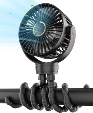 Stroller Fan: Rechargeable with TYPE-C Port, 4000mAh, 360 Rotatable, 3-Speed, Flexible Tripod, Clip Anywhere for Baby's Comfort - Durable and Easy to Clean, Black 360-degree rotating fan for home use