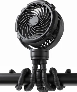 Stroller Fan, Rechargeable with TYPE-C Port, 4000mAh, 360 Rotatable, 3-Speed, Flexible Tripod, Clip Anywhere for Baby's Comfort - Durable and Easy to Clean 360-degree rotating fan for home use