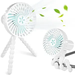 Stroller Fan USB Battery Powered Mini Fan with 3 Speeds for Baby Stroller,Desk Table Cooling Fan Handheld Fan for Treadmill Travel,Car Seat,Office,Makeup Lash Fan,White Octopus-shaped decorative fan