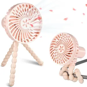 Stroller Fan with 3 Speeds USB Battery Powered Safe Stroller Cooling Fans Tripod Clip on FanHandheld Fan for Travel Treadmill Small Crib Fans,Pink Octopus-shaped decorative fan
