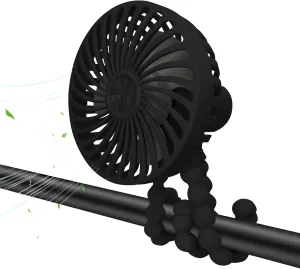 Stroller Fan,3 Speed Adjustable Portable Fan,USB Rechargeable Battery Powered,Handheld with Flexible Tripod, Suitable for Cribs and Treadmills Student Desks Bicycles Beach Camping (Black) Octopus-shaped decorative fan