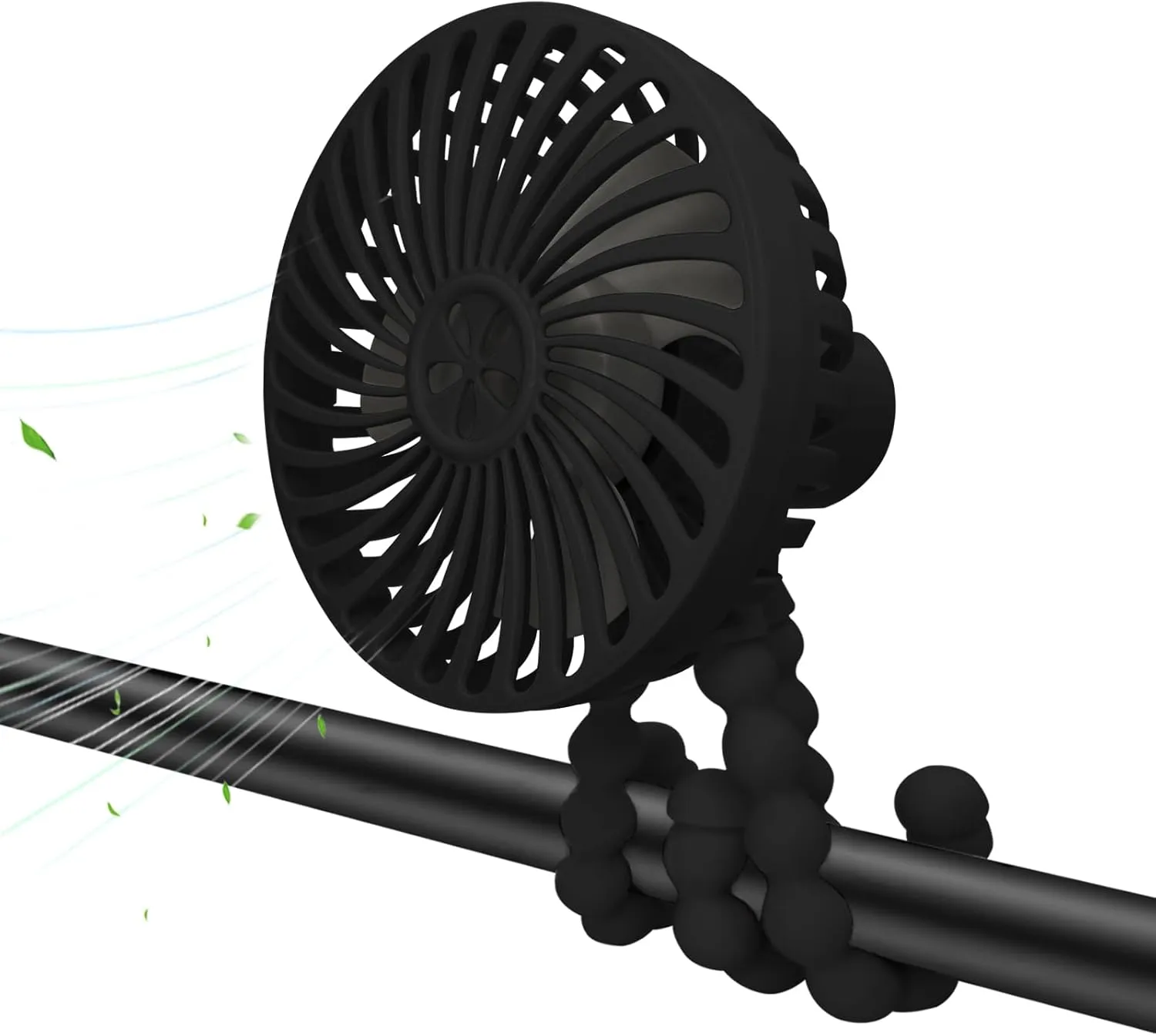 Stroller Fan,3 Speed Adjustable Portable Fan,USB Rechargeable Battery Powered,Handheld with Flexible Tripod, Suitable for Cribs and Treadmills Student Desks Bicycles Beach Camping (Black) Octopus-shaped decorative fan