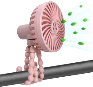 Stroller Fan,Portable Fan for Stroller,Battery Operated Mini Personal Fan, Handheld Fan Clip On For Baby with Flexible Tripod,3 Speed USB Rechargeable Baby Fan for Stroller,Car Seat,Desk - Pink Rear-mounted fan for childrens safety