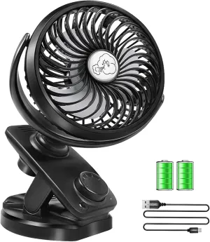 Stroller Fans Mini USB Desk Clip on Fan, Table Fan 40 Hours(Max) 360 Rotation 5000mAH Rechargeable Battery Operated 4 Speed Quiet Fan for Outdoor/Indoor Baby Car Travel Office Camping Library 360-degree rotating fan for home use