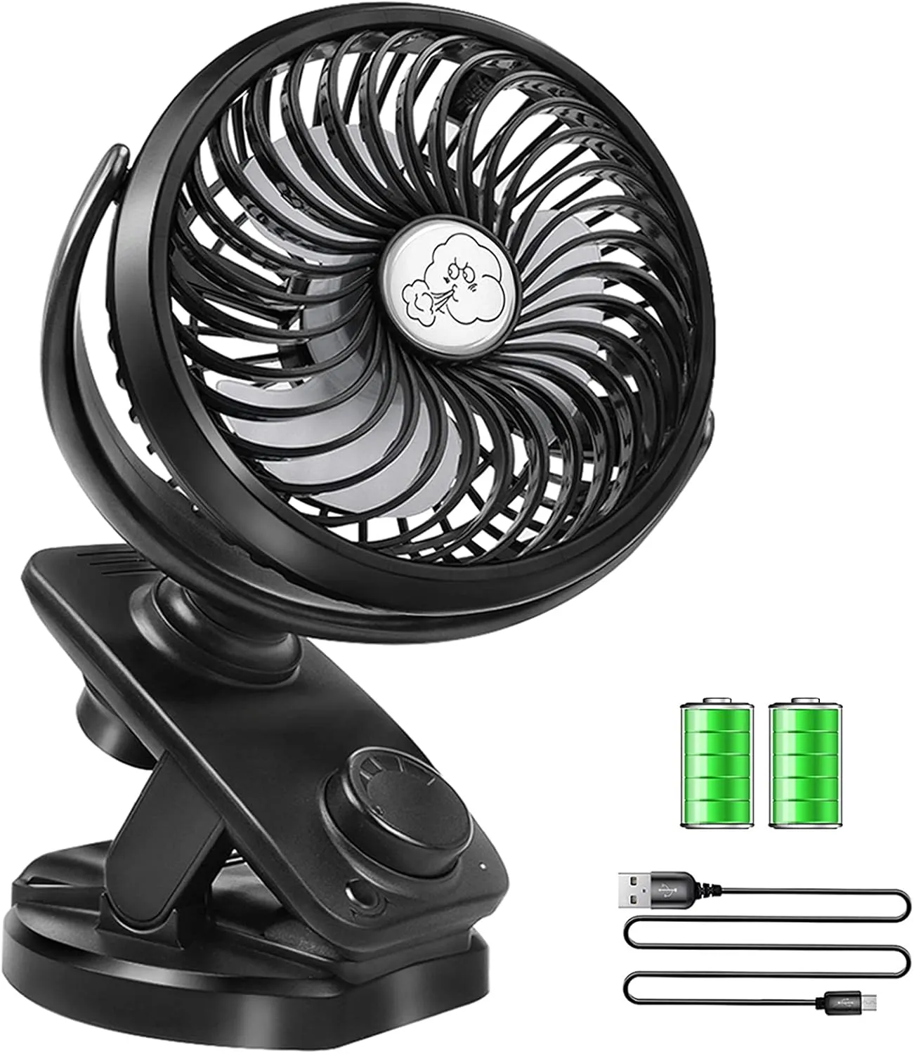 Stroller Fans Mini USB Desk Clip on Fan, Table Fan 40 Hours(Max) 360 Rotation 5000mAH Rechargeable Battery Operated 4 Speed Quiet Fan for Outdoor/Indoor Baby Car Travel Office Camping Library 360-degree rotating fan for home use