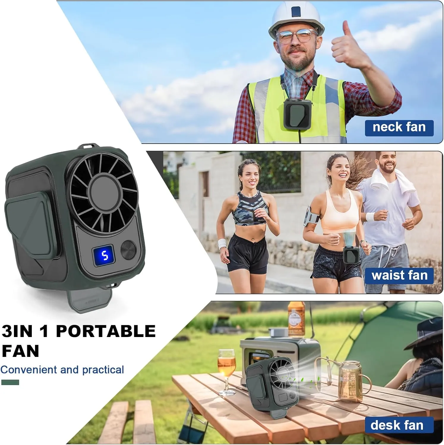 Stronger Airflow Portable Waist Fan Rechargeable 10000 mAh, 5 Speeds Max 20H Cooling, Battery Powered Personal Wearable Clip on Belt Shirt Fans, Neck Fan,Small Desk Fan for Outdoor Work,Travel