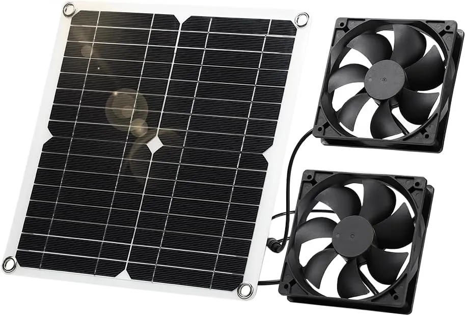 SUNYIMA Solar Panel Fan Kit, 12W Weatherproof Solar Panel with DC Fan for Small Chicken Coops, Greenhouses, Sheds,Pet Houses, Window Exhaust (Dual Fan) Solar-powered car fan for ventilation