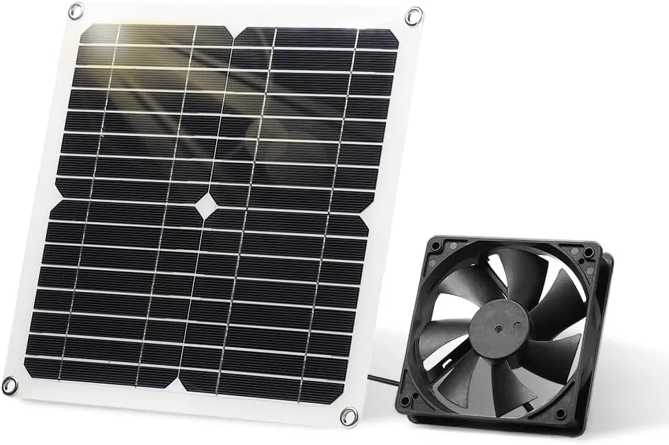 SUNYIMA Solar Panel Fan Kit, 12W Weatherproof Solar Panel with DC Fan for Small Chicken Coops, Greenhouses, Sheds,Pet Houses, Window Exhaust (Single Fan) Solar-powered car fan for ventilation