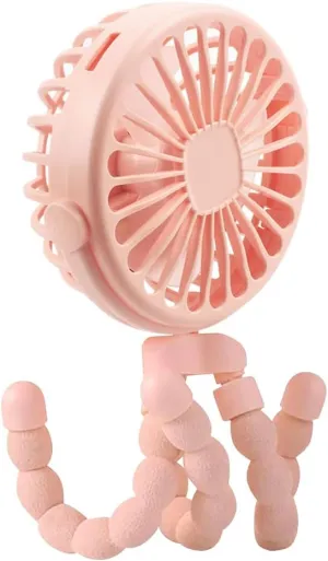 Suteng Stroller Fan Flexible Tripod Clip On Baby Fan, Battery Operated Mini Portable Handheld Fan for Car Seat Crib Stroller, USB Rechargeable Small Desk Fan with 3 Speeds and LED Lights Rear-mounted fan for childrens safety