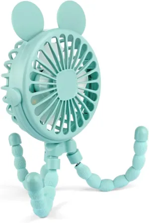 Suteng Stroller Fan Flexible Tripod Clip On Baby Fan, Battery Operated Mini Portable Handheld Fan for Car Seat Crib Stroller, USB Rechargeable Small Desk Fan with 3 Speeds and LED Lights Rear-mounted fan for childrens safety
