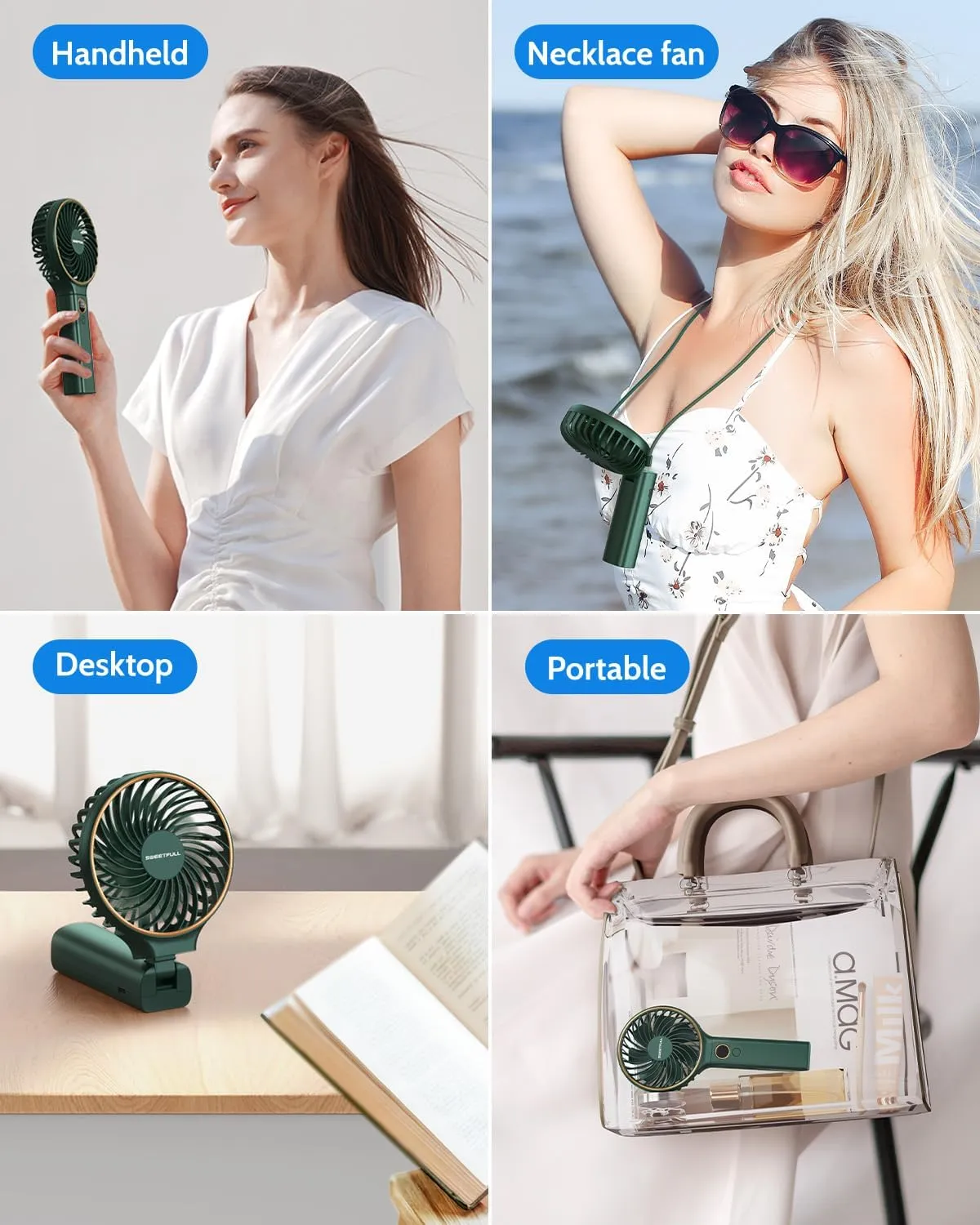 SWEETFULL Handheld Fan, Portable Fan, 5000mAh Rechargeable Battery, 6 Speed Wind, LED Display, Personal Mini Travel Fan with Backup Power, Hand Held Fan USB Foldable Electric Fan for Women Girl