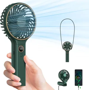 SWEETFULL Handheld Fan, Portable Fan, 5000mAh Rechargeable Battery, 6 Speed Wind, LED Display, Personal Mini Travel Fan with Backup Power, Hand Held Fan USB Foldable Electric Fan for Women Girl Waist-mounted portable fan for outdoor use