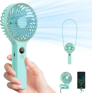 SWEETFULL Handheld Fan, Portable Fan, 5000mAh Rechargeable Battery, 6 Speed Wind, LED Display, Personal Mini Travel Fan with Backup Power, Hand Held Fan USB Foldable Electric Fan for Women Girl Waist-mounted portable fan for outdoor use