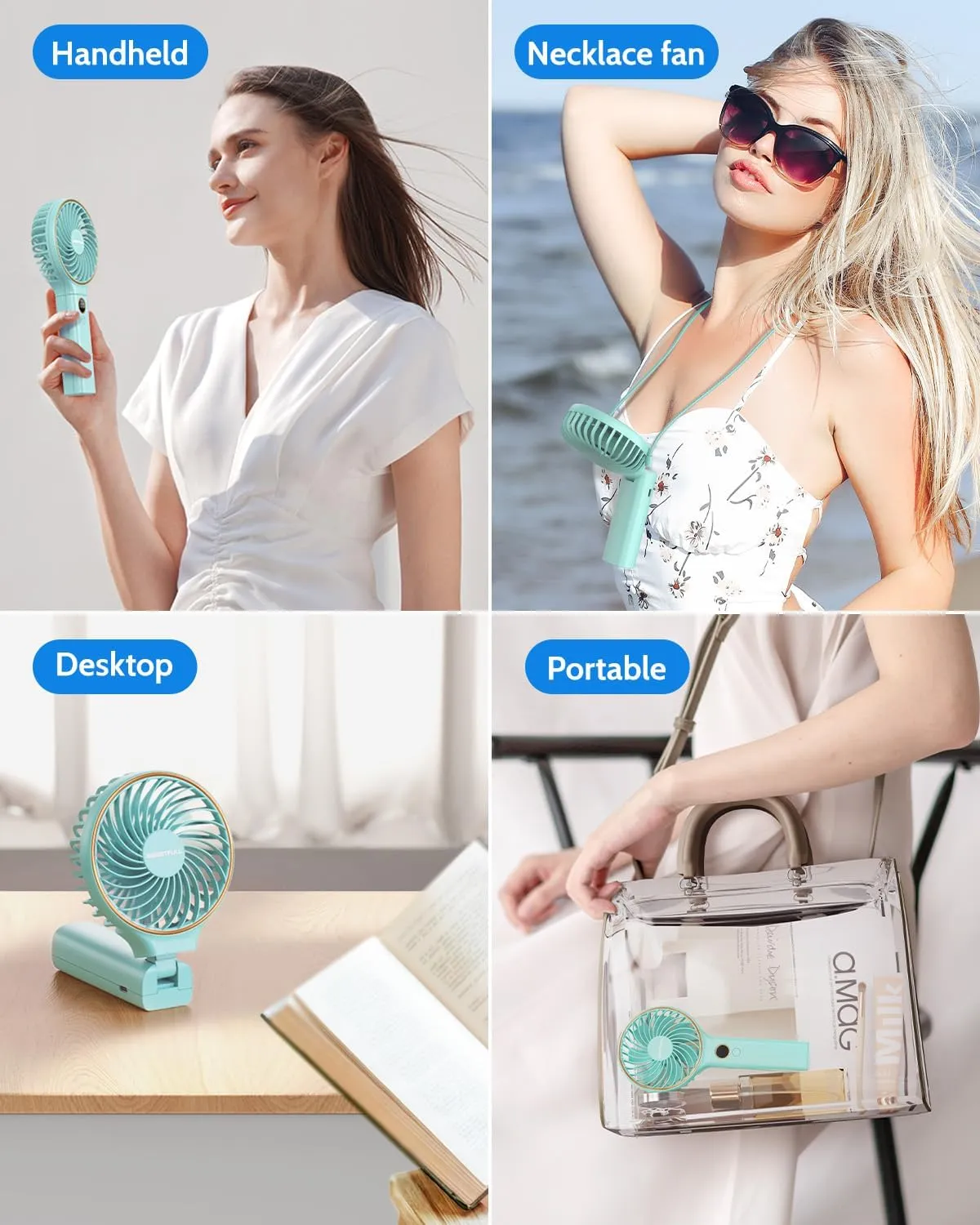 SWEETFULL Handheld Fan, Portable Fan, 5000mAh Rechargeable Battery, 6 Speed Wind, LED Display, Personal Mini Travel Fan with Backup Power, Hand Held Fan USB Foldable Electric Fan for Women Girl