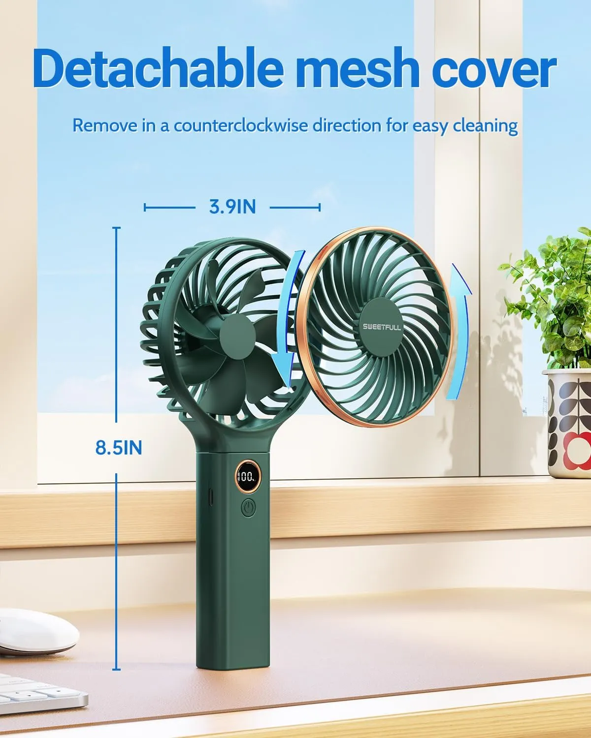 SWEETFULL Handheld Fan, Portable Fan, 5000mAh Rechargeable Battery, 6 Speed Wind, LED Display, Personal Mini Travel Fan with Backup Power, Hand Held Fan USB Foldable Electric Fan for Women Girl