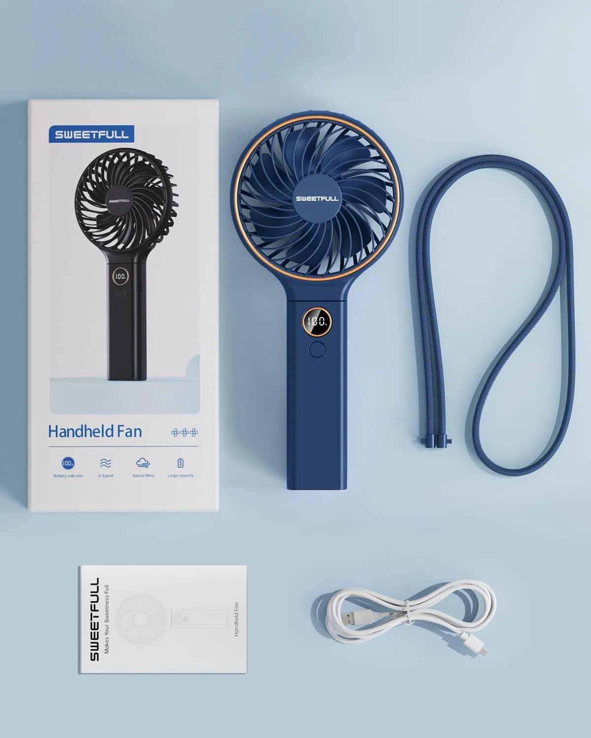 SWEETFULL Handheld Fan,5000mAh Portable Fan Mini fan Small Personal Fan with Backup Power,Desk Fan Hand Held Fan Rechargeable Battery Operated Cooling Electric Fan for Women Girl Travel Office