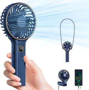 SWEETFULL Handheld Fan,5000mAh Portable Fan Mini fan Small Personal Fan with Backup Power,Desk Fan Hand Held Fan Rechargeable Battery Operated Cooling Electric Fan for Women Girl Travel Office Waist-mounted portable fan for outdoor use