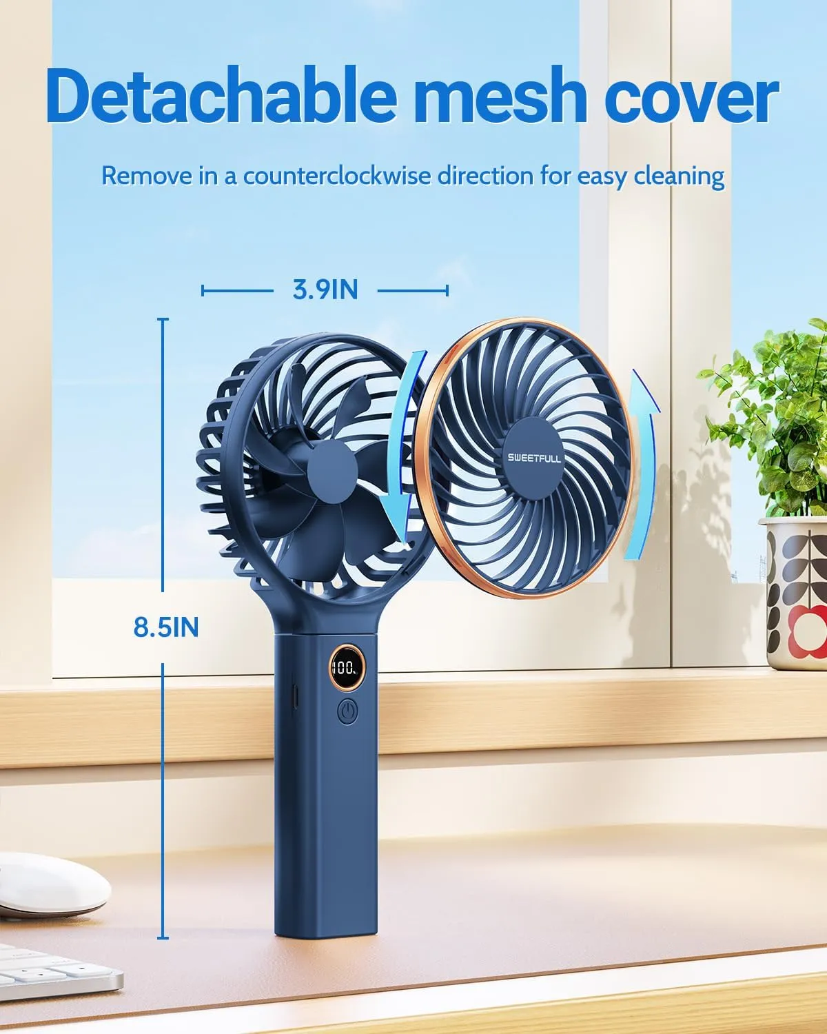 SWEETFULL Handheld Fan,5000mAh Portable Fan Mini fan Small Personal Fan with Backup Power,Desk Fan Hand Held Fan Rechargeable Battery Operated Cooling Electric Fan for Women Girl Travel Office