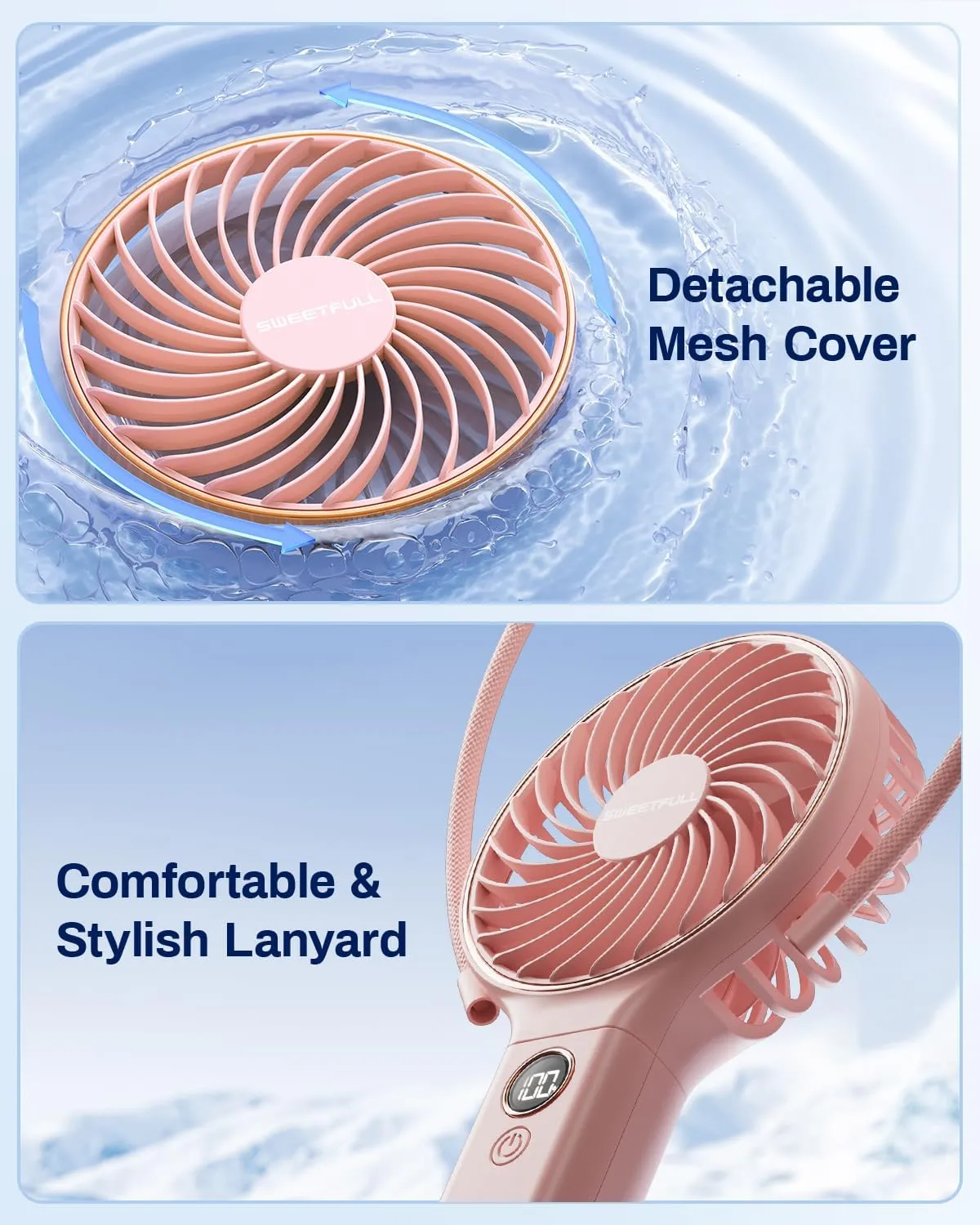 SWEETFULL Handheld Portable Fan, 5000mAh Rechargeable Battery, 6 Speed Wind, LED Digital Display, Foldable Electric Personal Mini Travel Fan with Backup Power, Summer Essentials Gifts for Women Girl