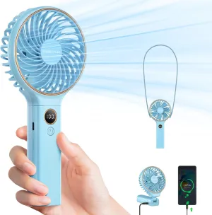 SWEETFULL Handheld Portable Fan, 5000mAh Rechargeable Battery, 6 Speed Wind, LED Digital Display, Foldable Electric Personal Mini Travel Fan with Backup Power, Summer Essentials Gifts for Women Girl Waist-mounted portable fan for outdoor use