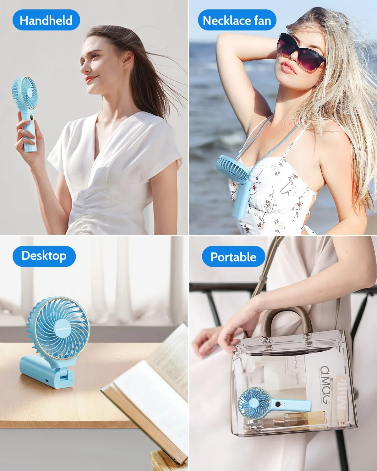 SWEETFULL Handheld Portable Fan, 5000mAh Rechargeable Battery, 6 Speed Wind, LED Digital Display, Foldable Electric Personal Mini Travel Fan with Backup Power, Summer Essentials Gifts for Women Girl