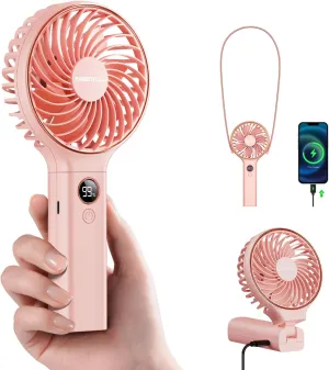SWEETFULL Handheld Portable Fan, 5000mAh Rechargeable Battery, 6 Speed Wind, LED Digital Display, Foldable Electric Personal Mini Travel Fan with Backup Power, Summer Essentials Gifts for Women Girl Waist-mounted portable fan for outdoor use
