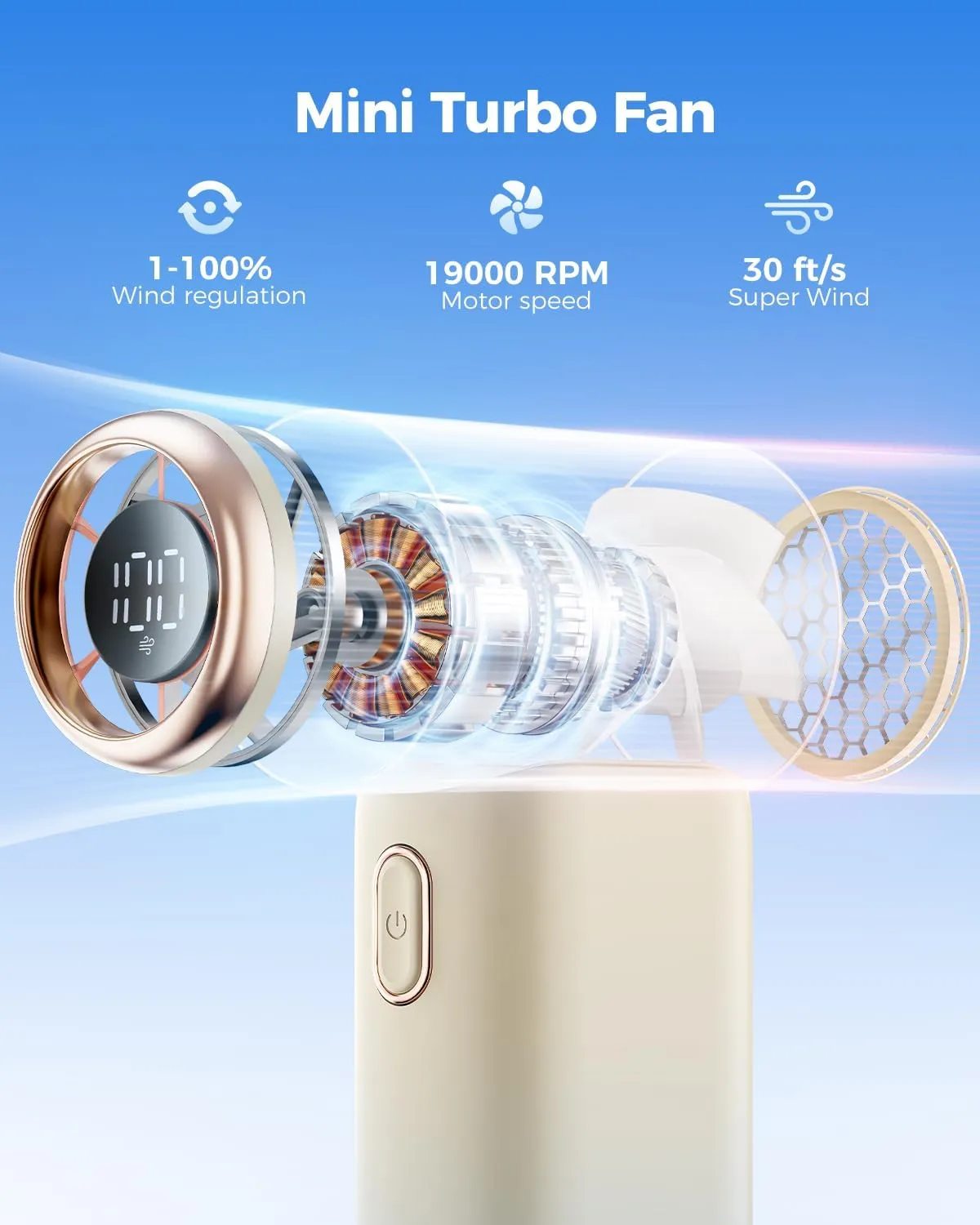 SWEETFULL Handheld Turbo Fan, 100-Speed Mini Fan with Digital Display, 12H Rechargeable Cooling, Portable for Travel & Outdoor Beige