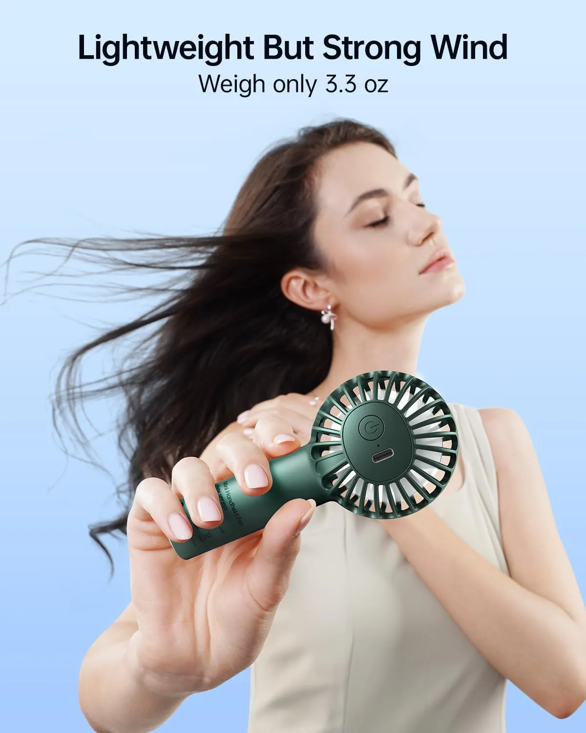 SWEETFULL Mini Portable Fan Powerful Handheld Fan Rechargeable,3 Speeds Personal Small Hand Fan for Travel Makeup Eyelash Fan for Stylish Kids Girls Women USB Cute Design, Dark Green