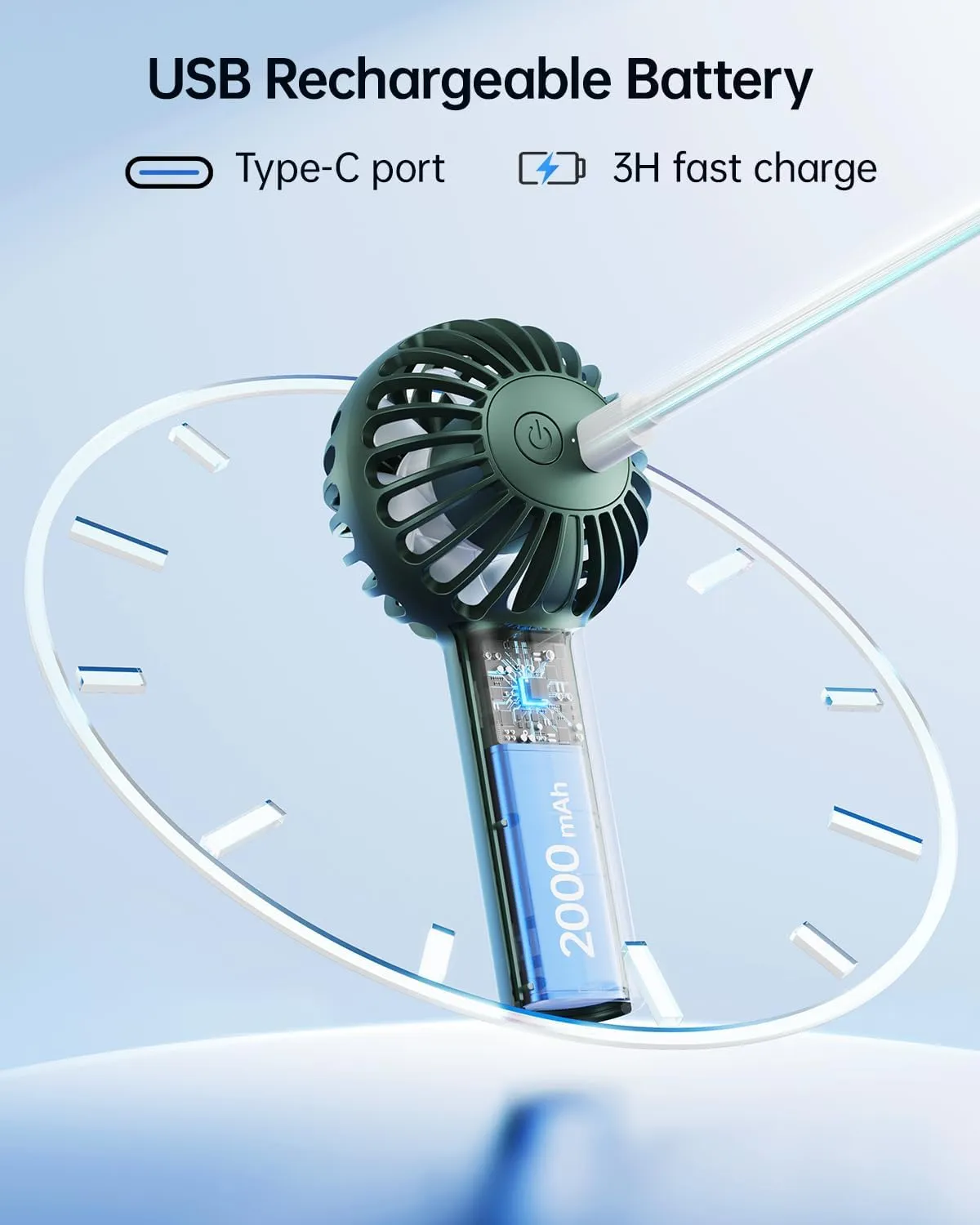 SWEETFULL Mini Portable Fan Powerful Handheld Fan Rechargeable,3 Speeds Personal Small Hand Fan for Travel Makeup Eyelash Fan for Stylish Kids Girls Women USB Cute Design, Dark Green