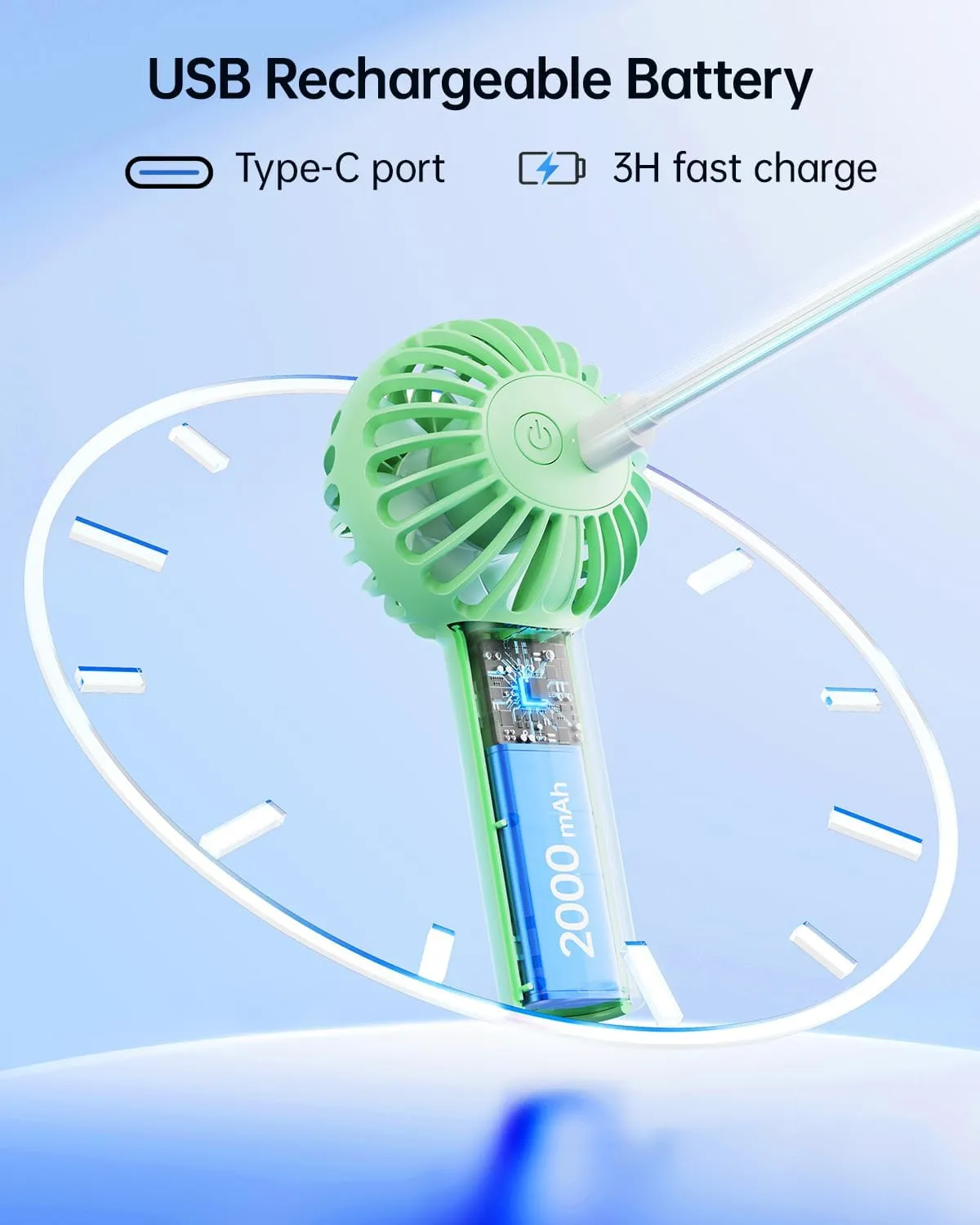 SWEETFULL Mini Portable Fan Powerful Handheld Fan Rechargeable,3 Speeds Personal Small Hand Fan for Travel Makeup Eyelash Fan for Stylish Kids Girls Women USB Cute Design Green