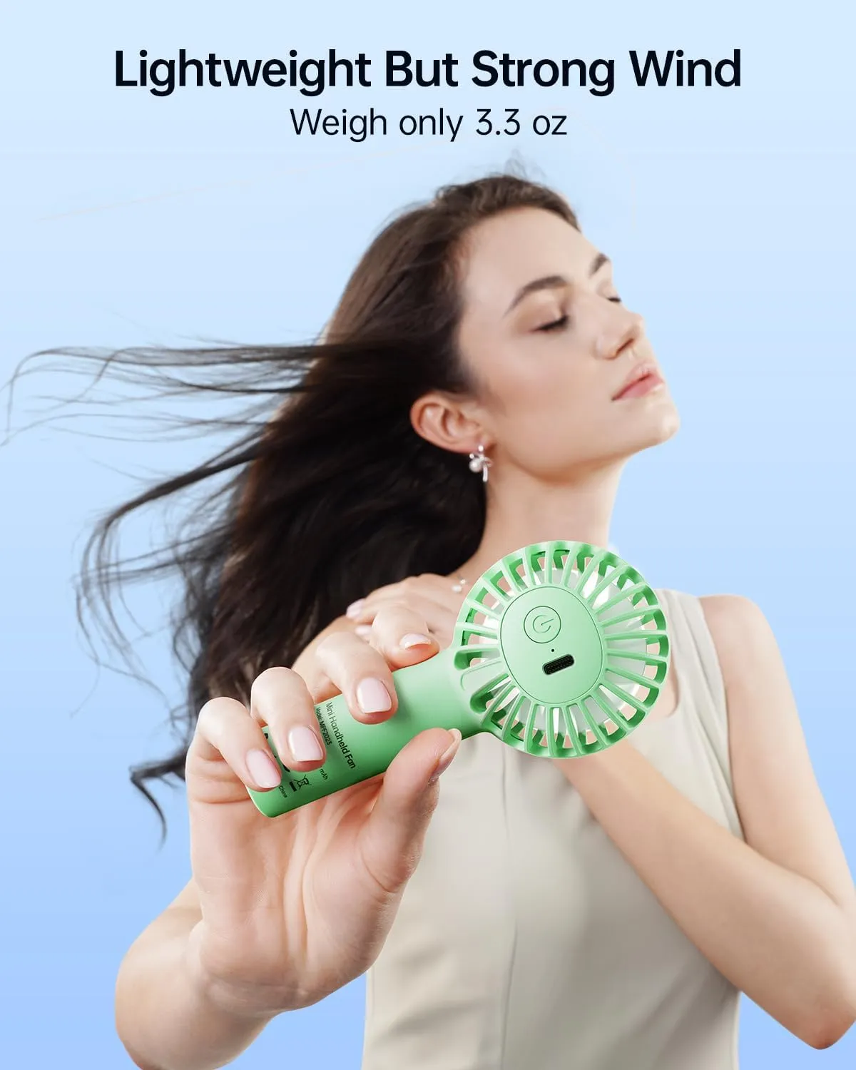 SWEETFULL Mini Portable Fan Powerful Handheld Fan Rechargeable,3 Speeds Personal Small Hand Fan for Travel Makeup Eyelash Fan for Stylish Kids Girls Women USB Cute Design Green