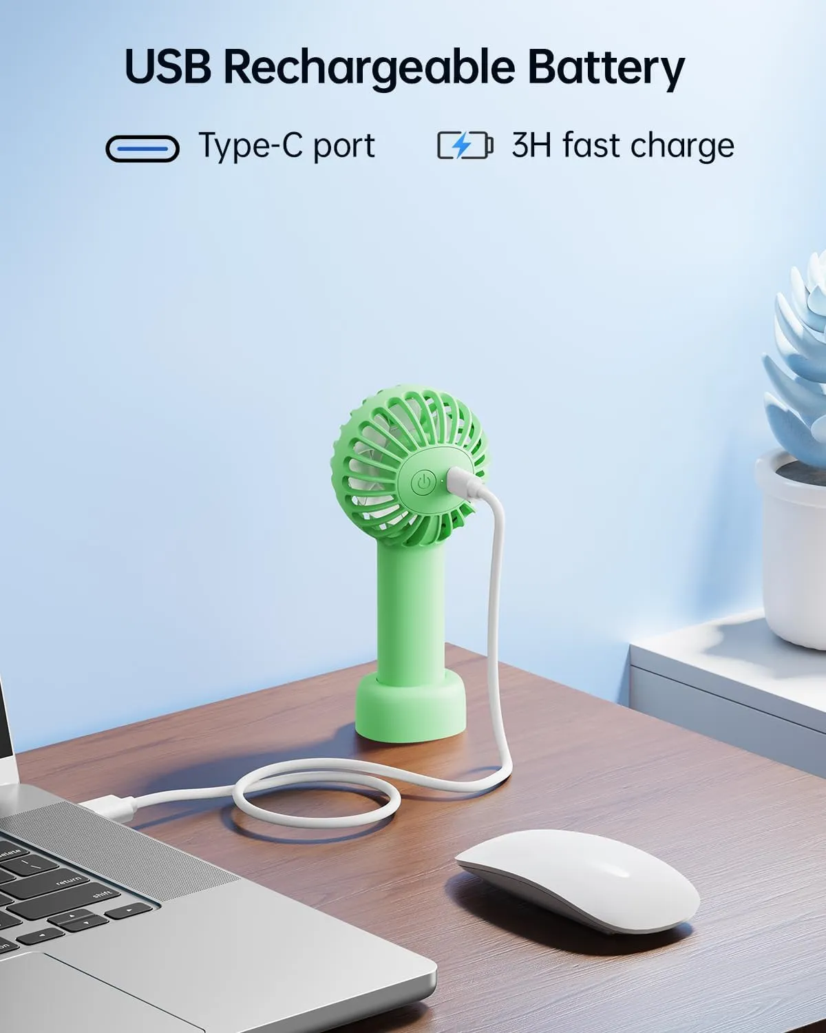 SWEETFULL Mini Portable Fan Powerful Handheld Fan Rechargeable,3 Speeds Personal Small Hand Fan for Travel Makeup Eyelash Fan for Stylish Kids Girls Women USB Cute Design Green