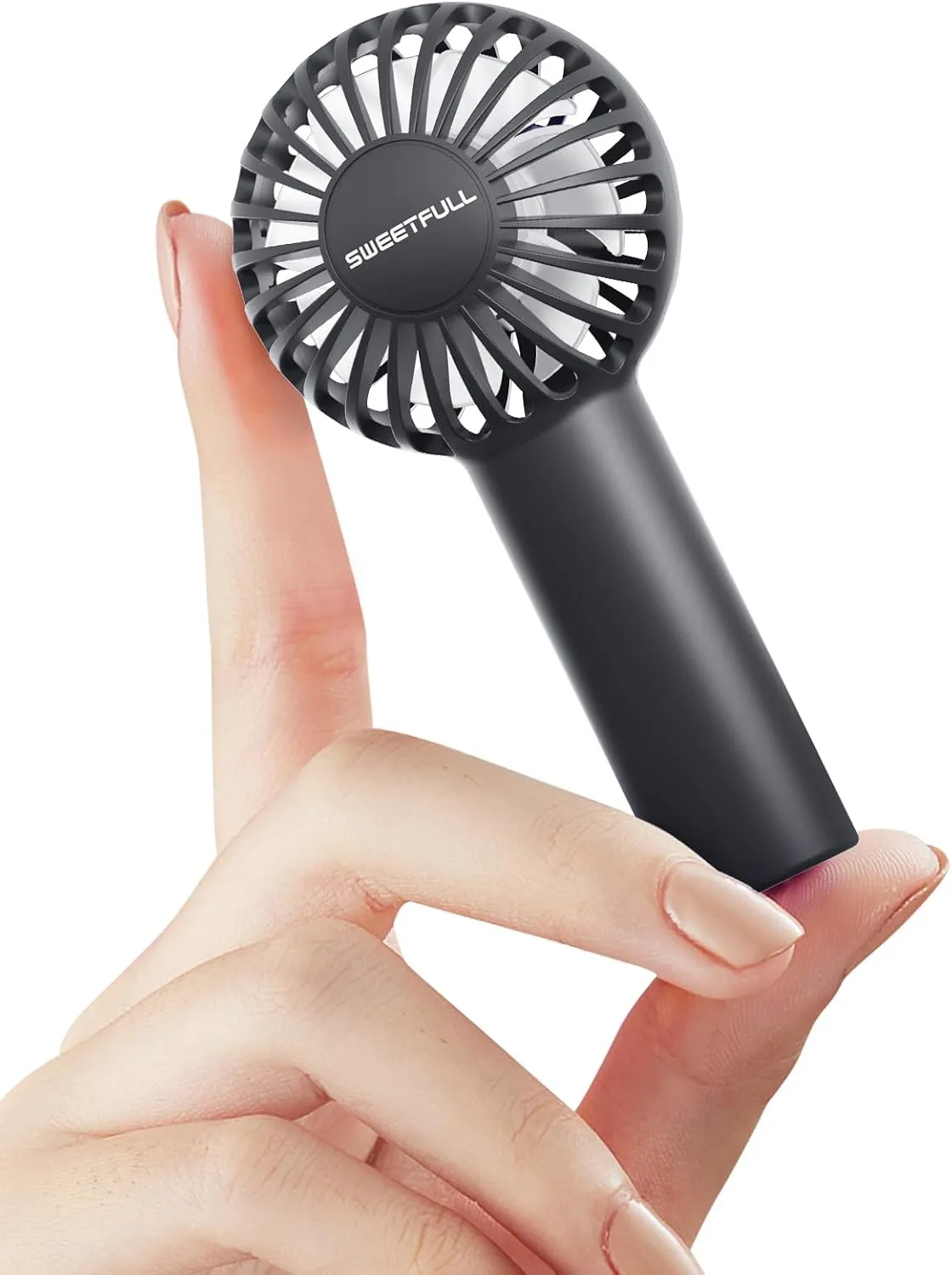 SWEETFULL Mini Portable Fan - Rechargeable Handheld Fan, 3 Speeds Personal Hand Gifts for Travel Essentials, Lash, Makeup, Eyelash, Kids, Girls, Women - USB, Cute Design Black