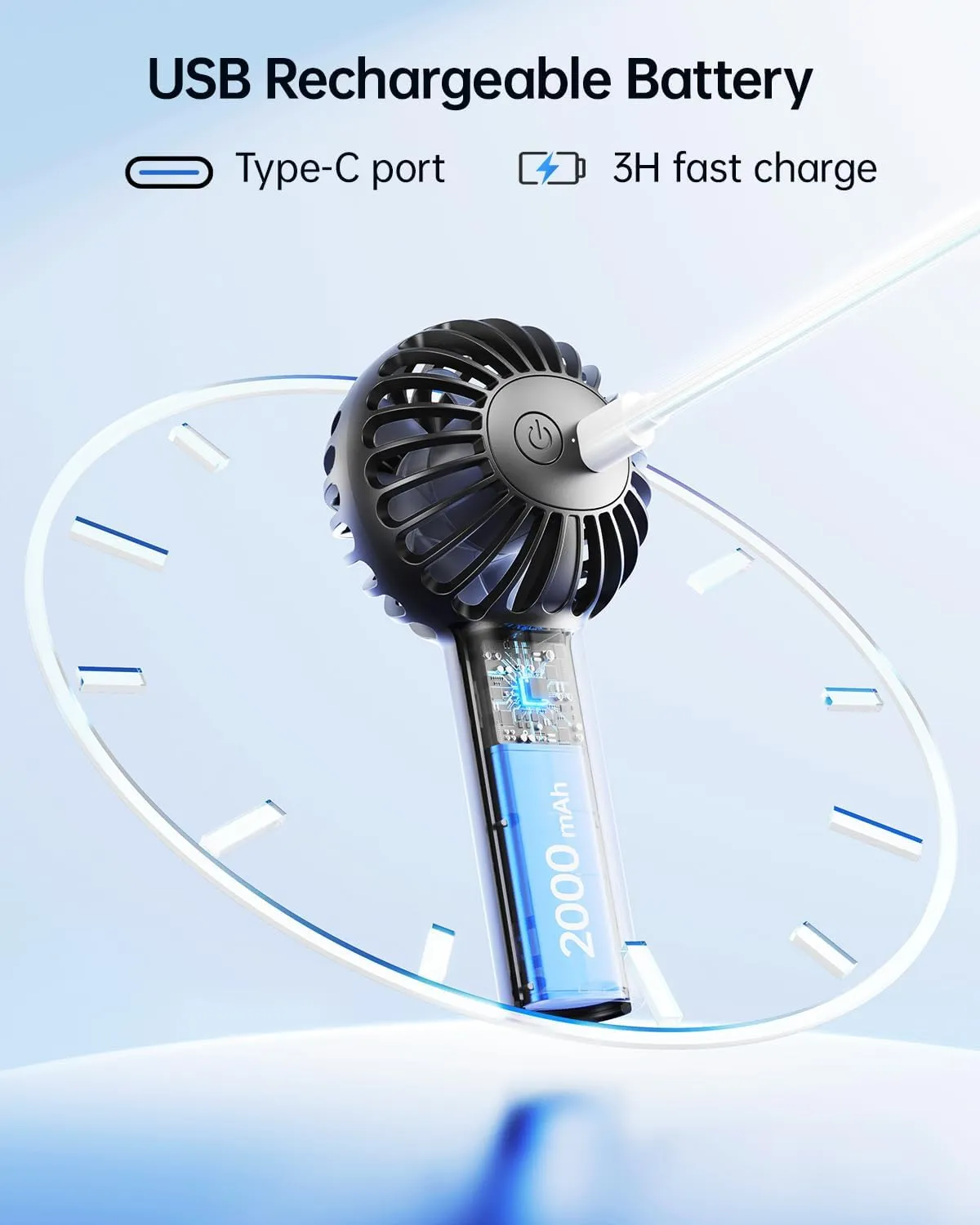 SWEETFULL Mini Portable Fan - Rechargeable Handheld Fan, 3 Speeds Personal Hand Gifts for Travel Essentials, Lash, Makeup, Eyelash, Kids, Girls, Women - USB, Cute Design Black