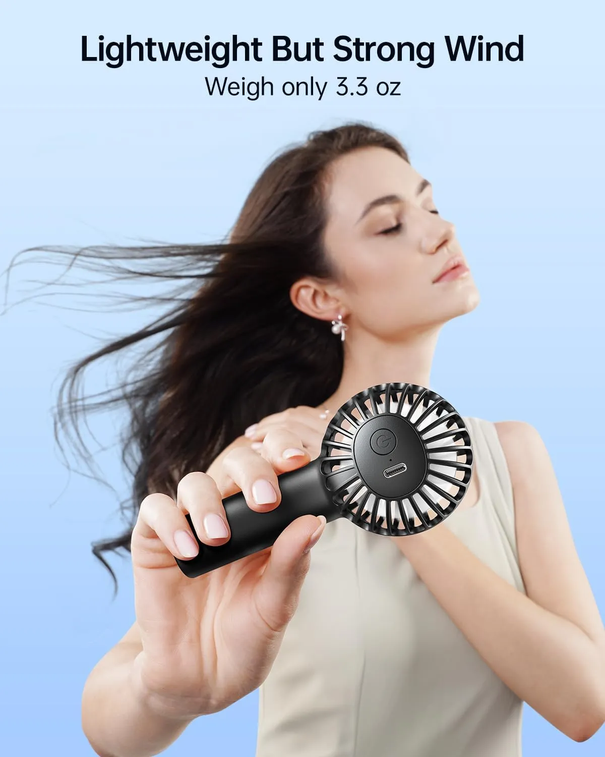 SWEETFULL Mini Portable Fan - Rechargeable Handheld Fan, 3 Speeds Personal Hand Gifts for Travel Essentials, Lash, Makeup, Eyelash, Kids, Girls, Women - USB, Cute Design Black
