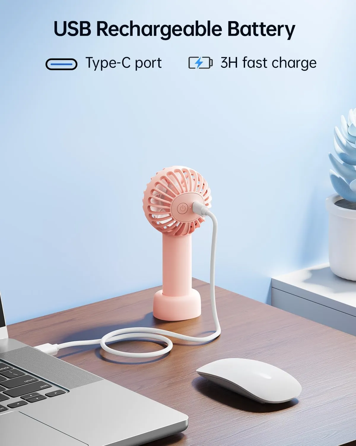 SWEETFULL Mini Portable Fan - Rechargeable Handheld Fan, 3 Speeds Personal Hand Gifts for Travel, Makeup, Eyelash, Kids, Girls, Women - USB, Cute Design