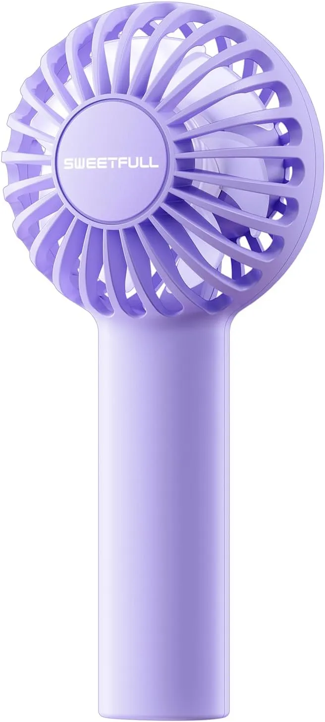 SWEETFULL Mini Portable Fan - Rechargeable Handheld Fan, 3 Speeds Personal Small Hand Gifts for Travel Essentials, Lash, Makeup, Eyelash, Kids, Girls, Women - USB, Cute Design Purple Mini handheld fan for personal cooling