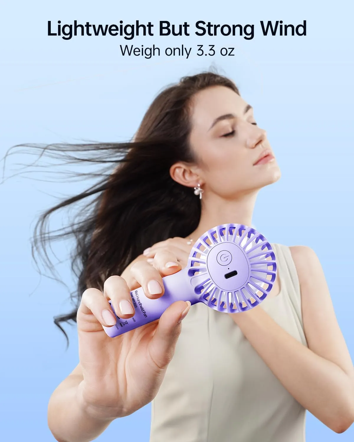SWEETFULL Mini Portable Fan - Rechargeable Handheld Fan, 3 Speeds Personal Small Hand Gifts for Travel Essentials, Lash, Makeup, Eyelash, Kids, Girls, Women - USB, Cute Design Purple