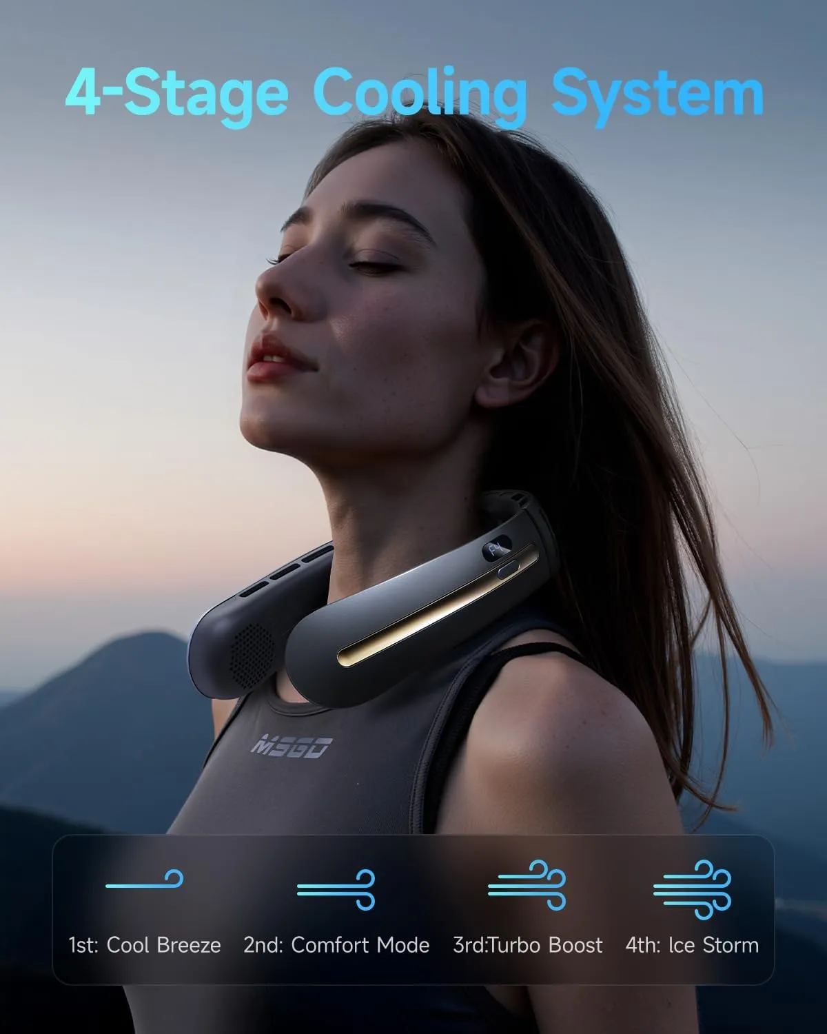 SWEETFULL Neck Fan, 3 Turbo Portable Fans with Neck Support, 4 Speed & LED Display, 5200mAh Rechargeable Personal Fan, Hand-Free Wearable Bladeless Cooler, Gift for Travel Birthday, Men, Women (Black)