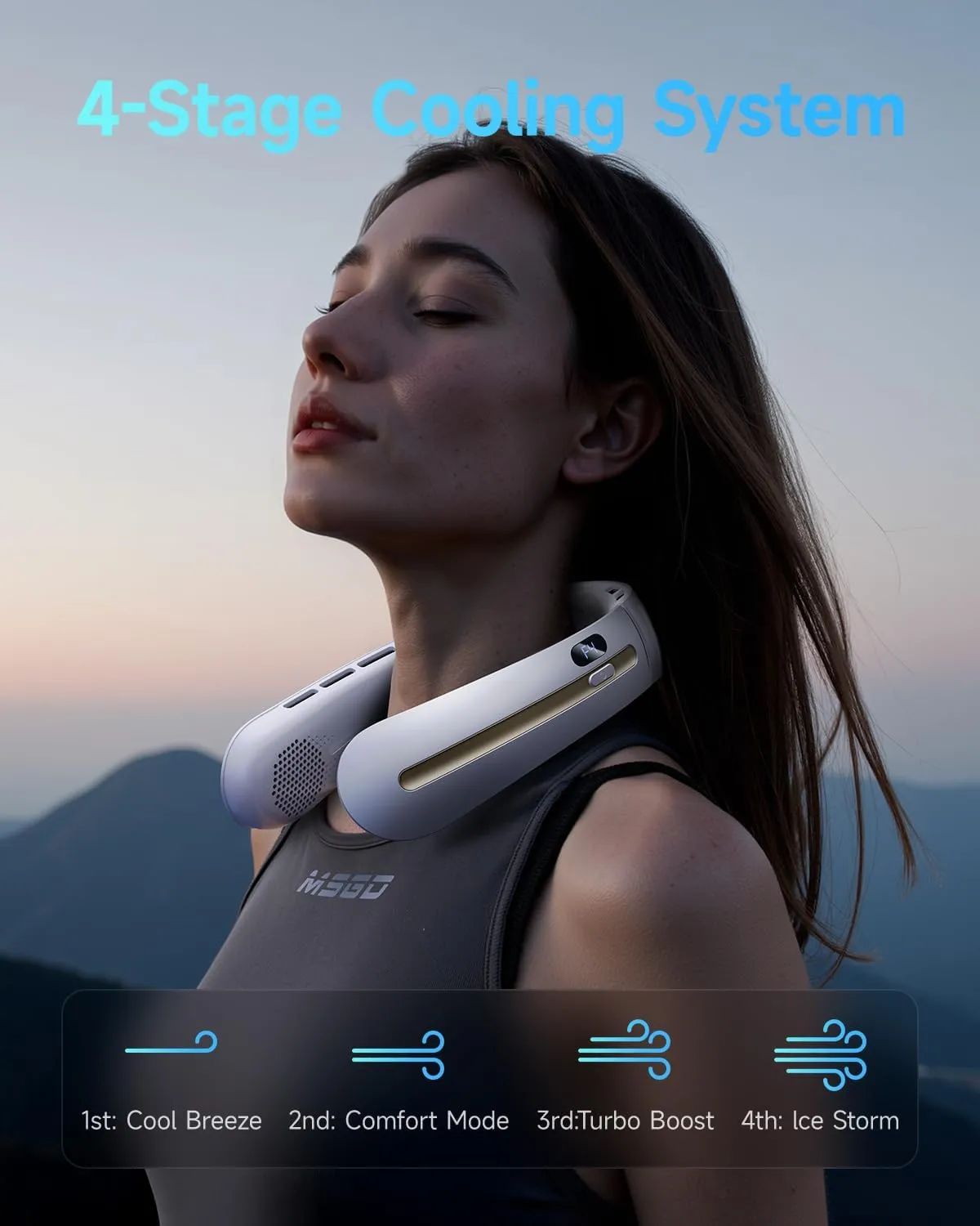 SWEETFULL Neck Fan, 3 Turbo Portable Fans with Neck Support, 4 Speed & LED Display, 5200mAh Rechargeable Personal Fan, Hand-Free Wearable Bladeless Cooler, Gift for Travel Birthday, Men, Women (White)
