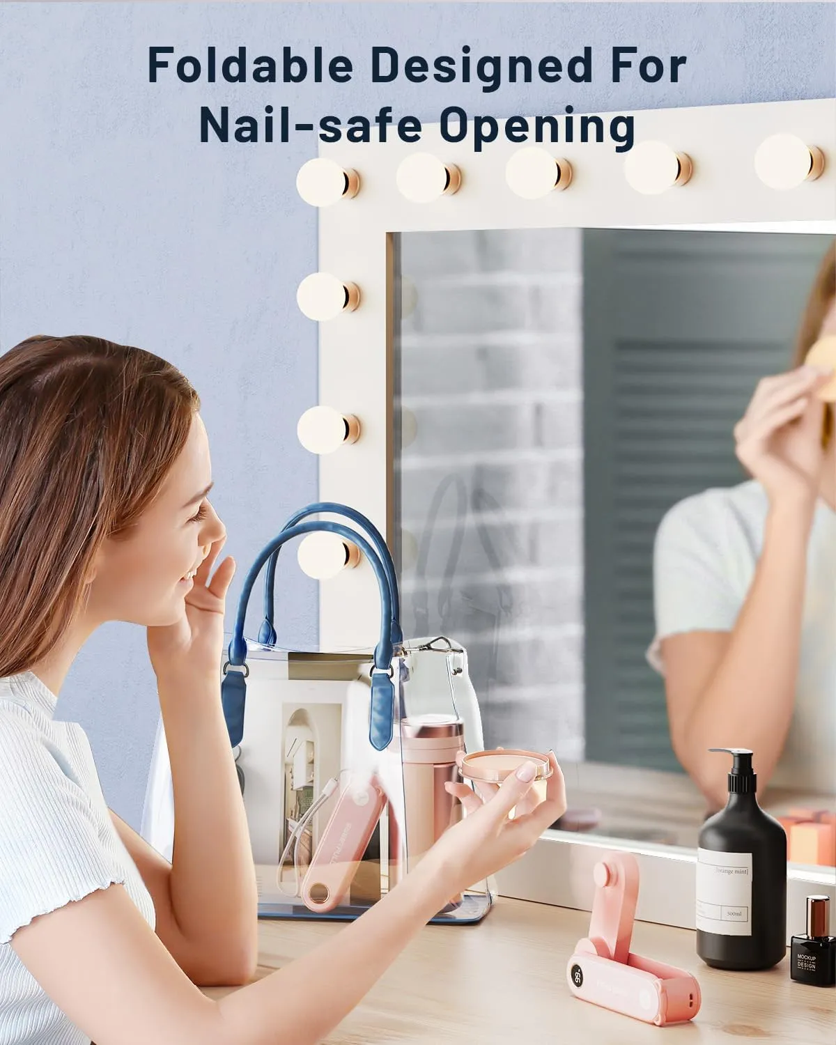 SWEETFULL Portable Handheld Mini Fan with LED Display, 3-in-1 Personal Foldable USB Rechargeable Hand Held Fan & Flashlight for Travel, Lash Eyelash, Cute Small Pocket for Women, Girls