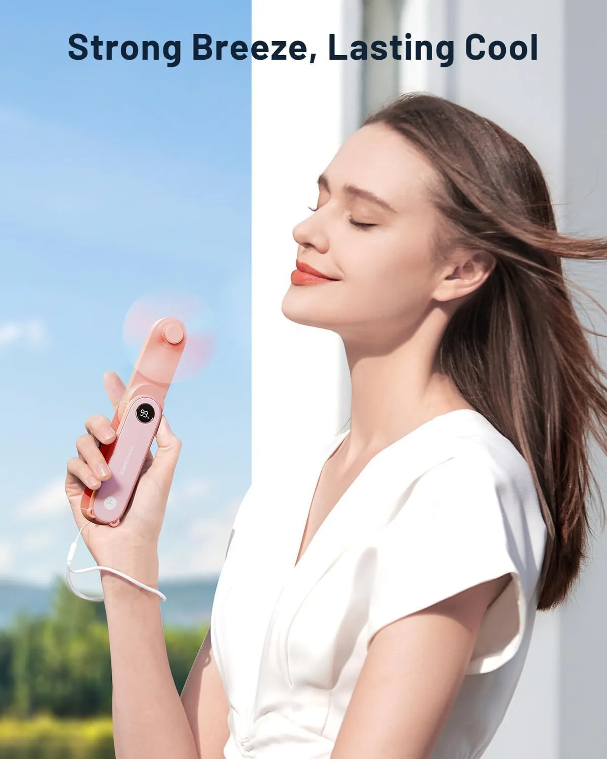 SWEETFULL Portable Handheld Mini Fan with LED Display, 3-in-1 Personal Foldable USB Rechargeable Hand Held Fan & Flashlight for Travel, Lash Eyelash, Cute Small Pocket for Women, Girls