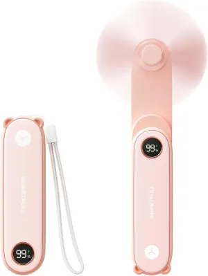 SWEETFULL Portable Handheld Mini Fan with LED Display, 3-in-1 Personal Foldable USB Rechargeable Hand Held Fan & Flashlight for Travel, Lash Eyelash, Cute Small Pocket for Women, Girls Mini handheld fan for personal cooling