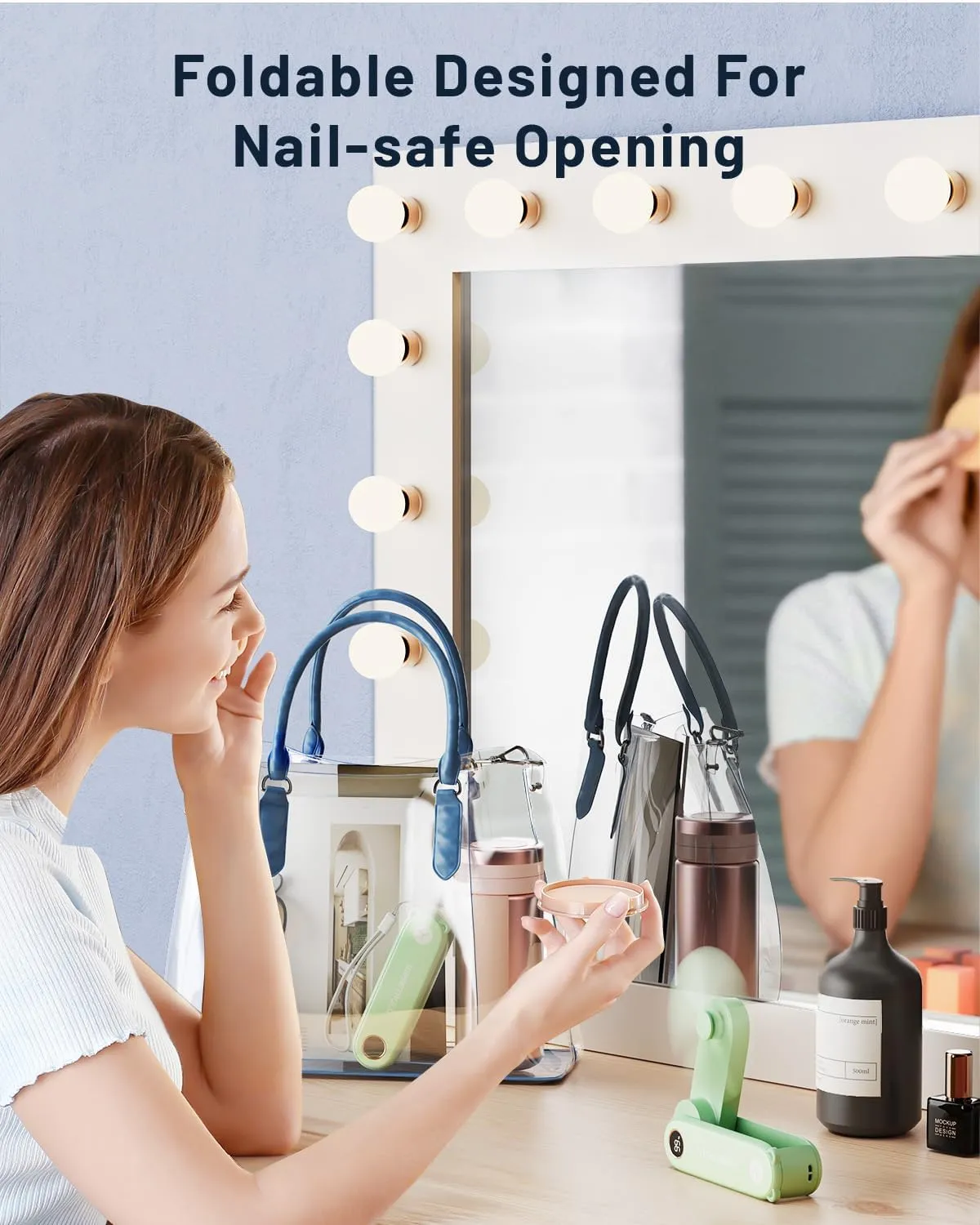 SWEETFULL Portable Handheld Mini Fan with LED Display, 3-in-1 Personal Foldable USB Rechargeable Hand Held Fan & Flashlight for Travel, Lash Eyelash, Cute Small Pocket for Women, Girls