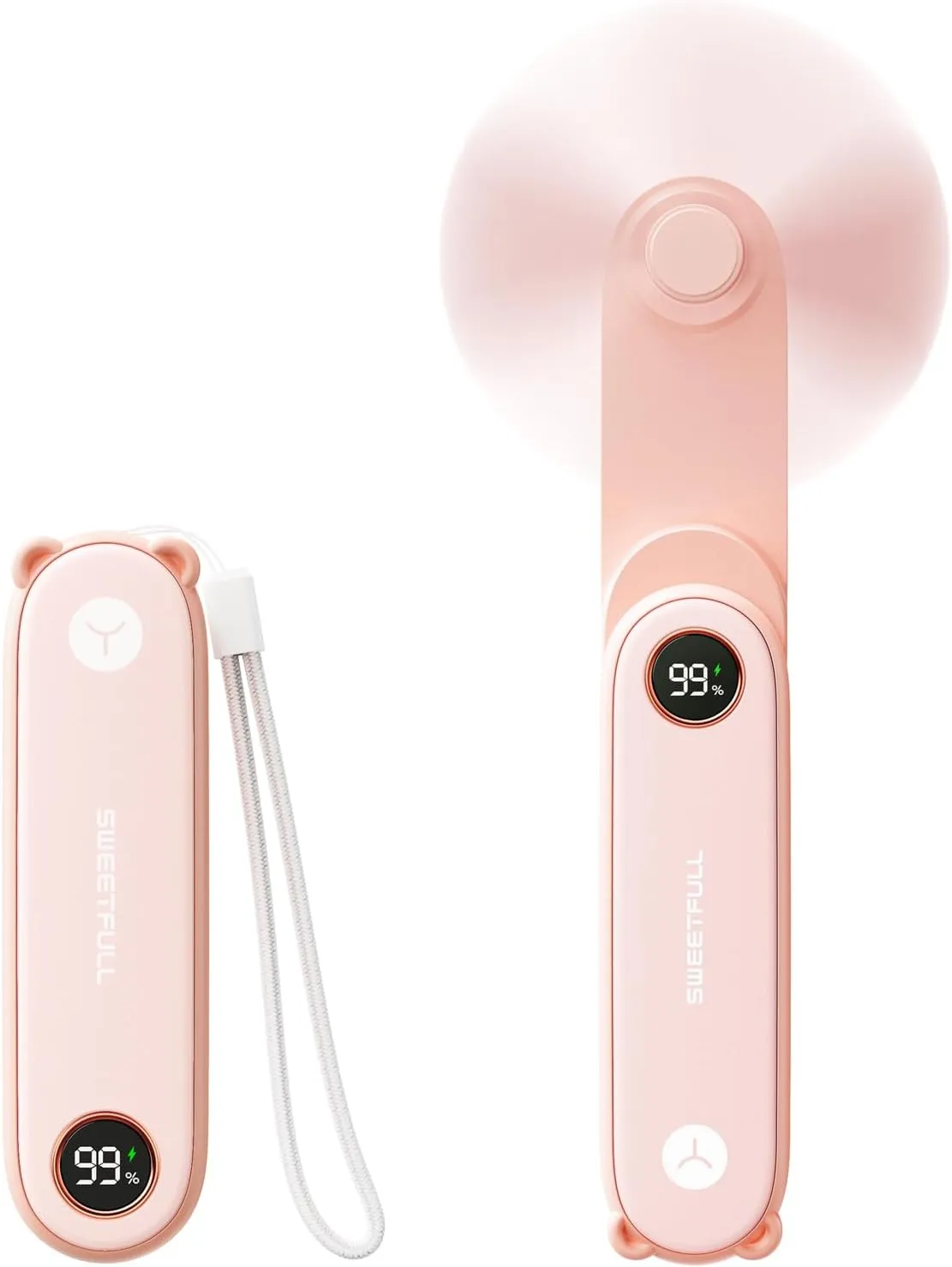 SWEETFULL Portable Handheld Mini Fan with LED Display, 3-in-1 Personal Foldable USB Rechargeable Hand Held Fan & Flashlight for Travel, Lash Eyelash, Cute Small Pocket for Women, Girls Mini handheld fan for personal cooling